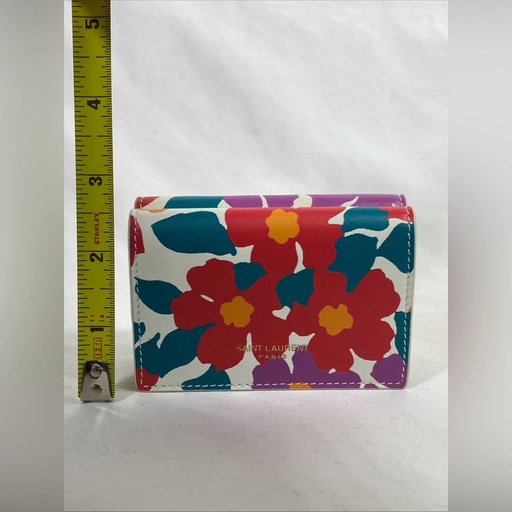 Saint Laurent Paris FLORAL ORIGAMI MINI WALLET NEW NWT Pleine Fleur Aniline RARE - Picture 9 of 15